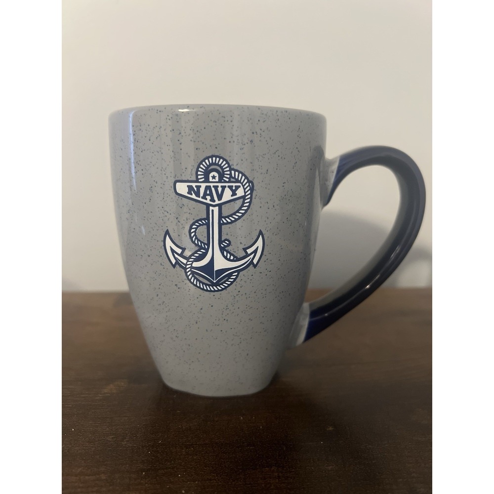 US Navy Coffee Mug Anchor Go Navy Gray Speckled‎ Ceramic 16oz